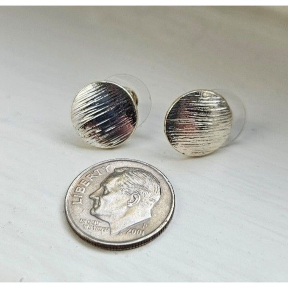 Textured Silver-colored Disc Earrings